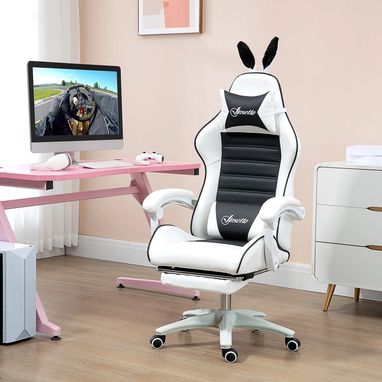 Vinsetto Pu Leather Swivel Gaming Chair with Adjustable Height 65X63X136-142Cm
