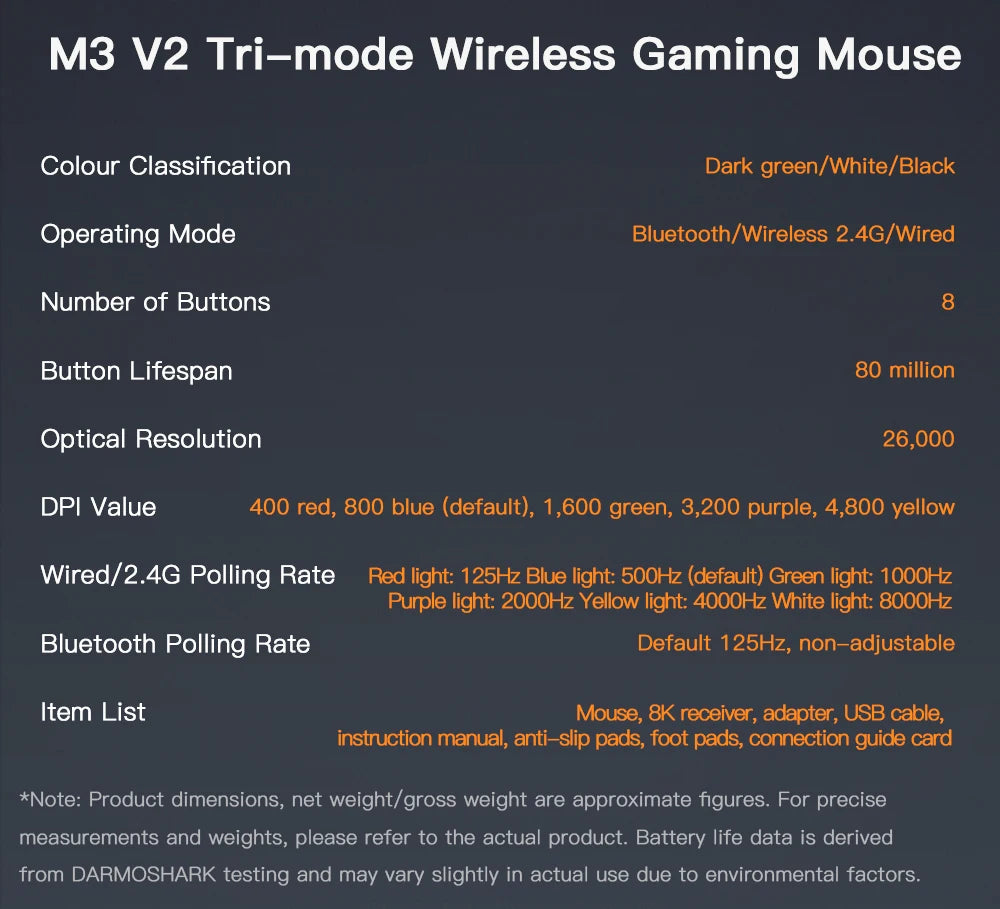 Darmoshark M3 PRO MAX Wireless Gaming Mouse Tri Mode PAW3950 30000DPI Ergonomic Optical Mice For Computer Laptop PC Gamer 4K 8K