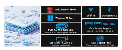 GMKtec K8 Plus Mini PC AMD R7 8845HS 8-core 16-thread DDR5 5600Mhz Pcie 4.0 SSD WIFI6 BT5.2 Win11 Pro Desktop Gaming PC