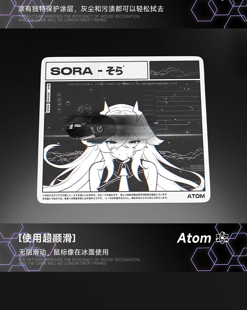 Glass Gaming Mouse Pad Customizable Pattern Tempered ATOM Mousepads Smooth Gaming Desk Mat FPS Esports Office Gaming Accessories