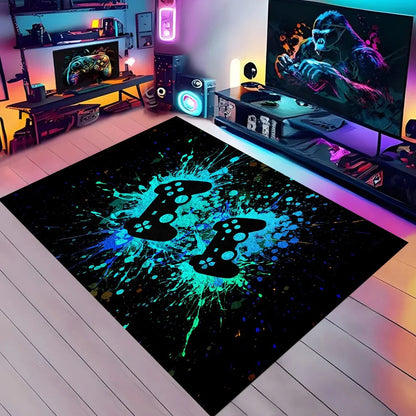 Gaming Rug for Boys Room Gamer Rug with Controller Design Carpet for Game Room Bedroom Decor Non-slip Machine Washab Mat