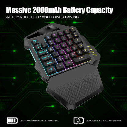 One Handed Gaming Keyboard One Handed Gaming Keyboard 2.4G Wireless RGB Lighting ABS 35 Keys Gaming Keyboard for Computer