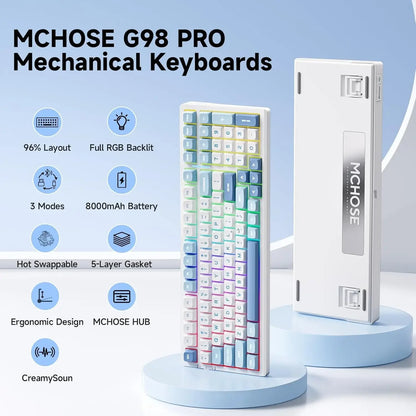 MCHOSE G98 V2 Wireless Mechanical Gaming Keyboard Tri-Mode Custom Hot Swappable Gasket Linear Switches PBT Keycaps RGB LED