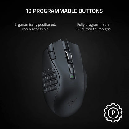 Razer Naga V2 HyperSpeed Wireless MMO Gaming Mouse: 19 Programmable Buttons 30K Optical Sensor- Mechanical Mouse Switches Gen-2