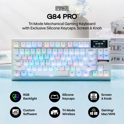 EPOMAKER G84 PRO 80% ANSI US QWERTY Layout Wired/Bluetooth/2.4Ghz Wireless Mechanical Gaming Keyboard Glass Screen & Metal Knob