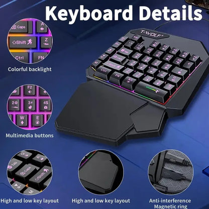 Gaming Keyboard & Mouse Set, 40-Key One-Handed RGB Backlit, Ergonomic Design with Multimedia Keys, Wired Combo for PC Gamers