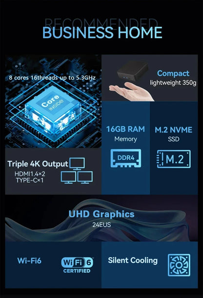 Mini PC Intel Core i9 10980HK N150 Computer Gaming PC 16GB 32GB RAM 1TB M.2 SSD Windows 11 Pro WiFi 6 BT5.2 UHD Gamer Desktop PC
