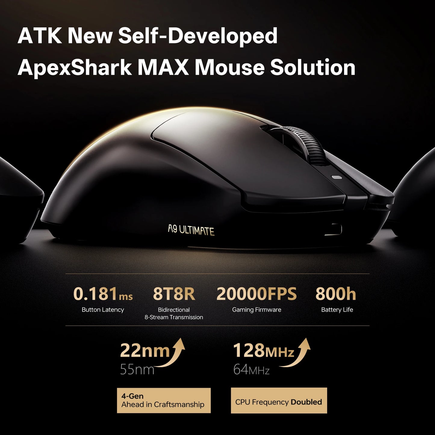 ATK A9 Air Ultimate Wireless Gaming Mouse Tri-Model Dual 8KHz PAW3950UItra 42000DPI 750IPS 53g Lightweight Ergonomic E-sports