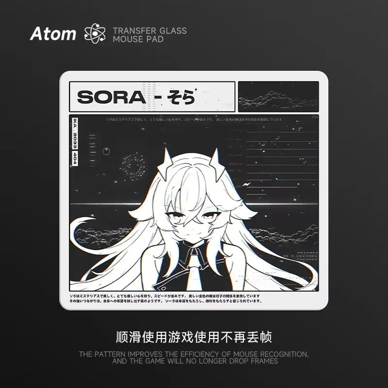 Glass Gaming Mouse Pad Customizable Pattern Tempered ATOM Mousepads Smooth Gaming Desk Mat FPS Esports Office Gaming Accessories