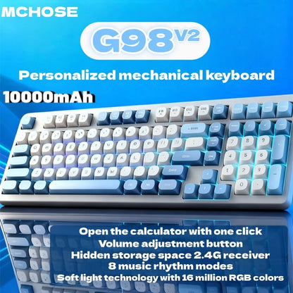 MCHOSE G98 V2 Wireless Mechanical Gaming Keyboard Tri-Mode Custom Hot Swappable Gasket Linear Switches PBT Keycaps RGB LED
