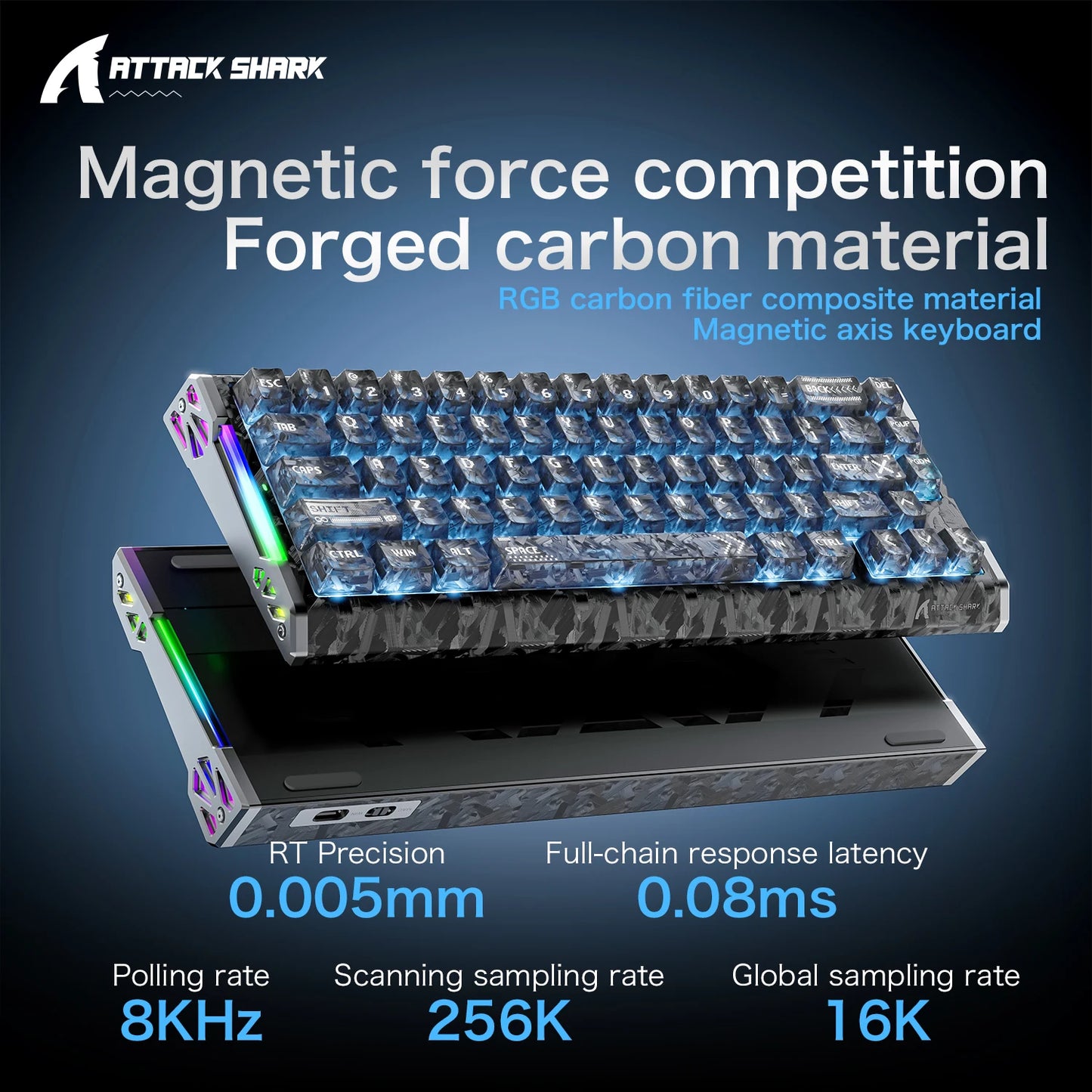 ATTACK SHARK R68 HE 8000Hz Carbon Fiber Rapid Trigger Gaming Keyboard, 60% RGB Hall Effect Wired Magnetic Keyboard, CNC Aluminum