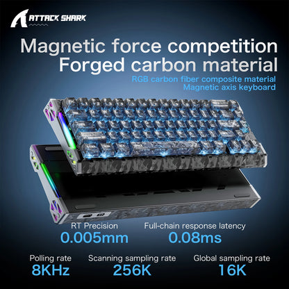 ATTACK SHARK R68 HE 8000Hz Carbon Fiber Rapid Trigger Gaming Keyboard, 60% RGB Hall Effect Wired Magnetic Keyboard, CNC Aluminum