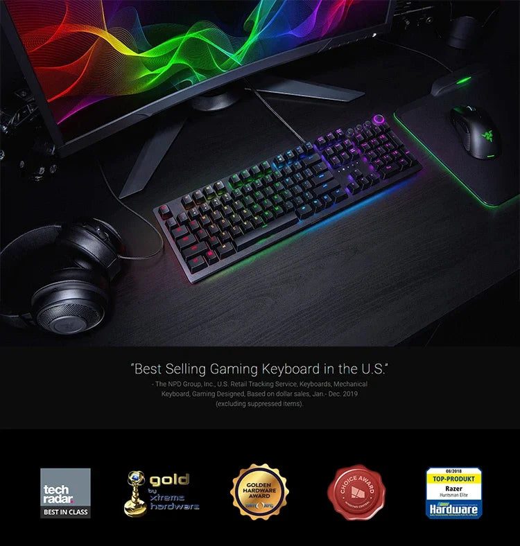 Razer Huntsman Elite Gaming Keyboard Optical SwitchesChroma RGB Magnetic Wrist Rest  Fast Actuation PC Gaming