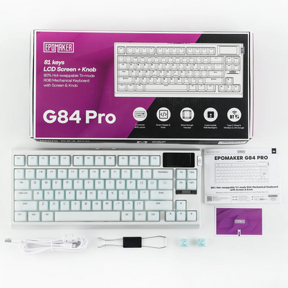 EPOMAKER G84 PRO 80% ANSI US QWERTY Layout Wired/Bluetooth/2.4Ghz Wireless Mechanical Gaming Keyboard Glass Screen & Metal Knob