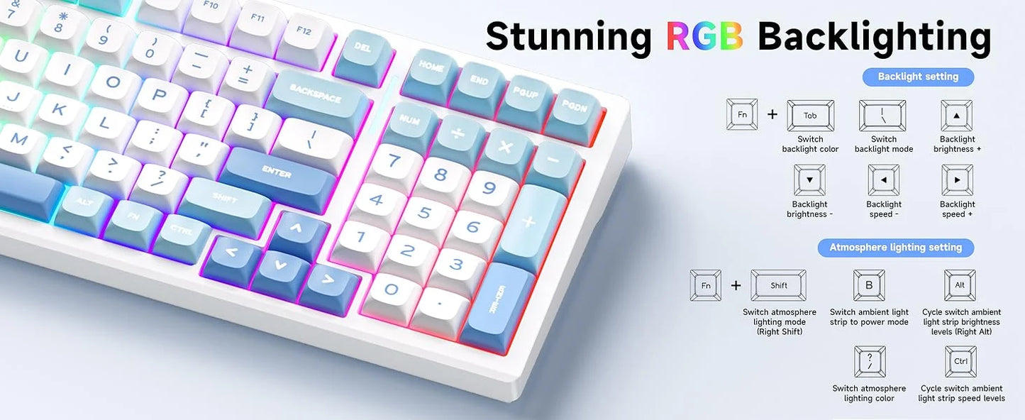 MCHOSE G98 V2 Wireless Mechanical Gaming Keyboard Tri-Mode Custom Hot Swappable Gasket Linear Switches PBT Keycaps RGB LED