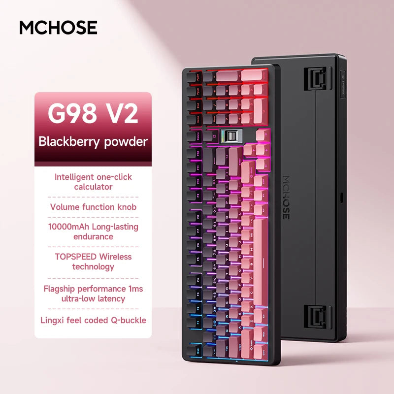 MCHOSE G98 V2 Wireless Mechanical Gaming Keyboard Tri-Mode Custom Hot Swappable Gasket Linear Switches PBT Keycaps RGB LED