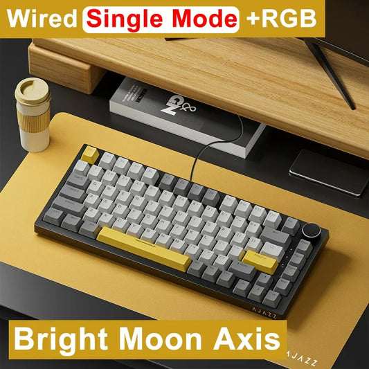 AJAZZ AK820 Wired Mechanical Gaming Keyboard 75% Layout 82 Key Hot-Swappable Design Metal Volume Knob Ideal Esports Office Use