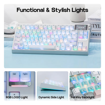 EPOMAKER G84 PRO 80% ANSI US QWERTY Layout Wired/Bluetooth/2.4Ghz Wireless Mechanical Gaming Keyboard Glass Screen & Metal Knob
