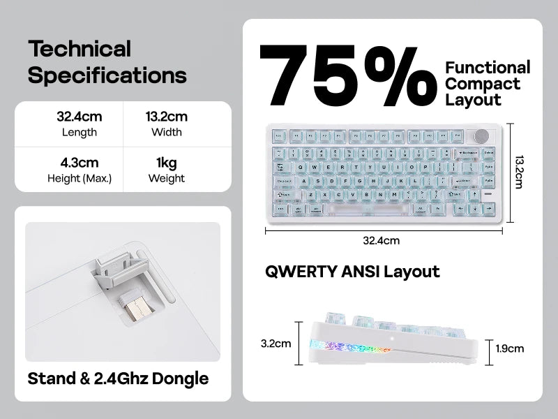 EPOMAKER HE75 V2 75% ANSI US Layout Wired/Bluetooth/2.4Ghz Wireless Hall Effect Gaming Keyboard with Rapid Triggering & SOCD