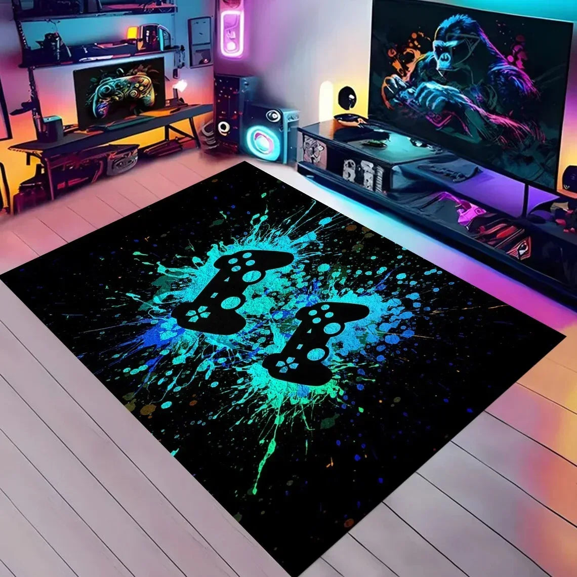 Gaming Rug for Boys Room Gamer Rug with Controller Design Carpet for Game Room Bedroom Decor Non-slip Machine Washab Mat