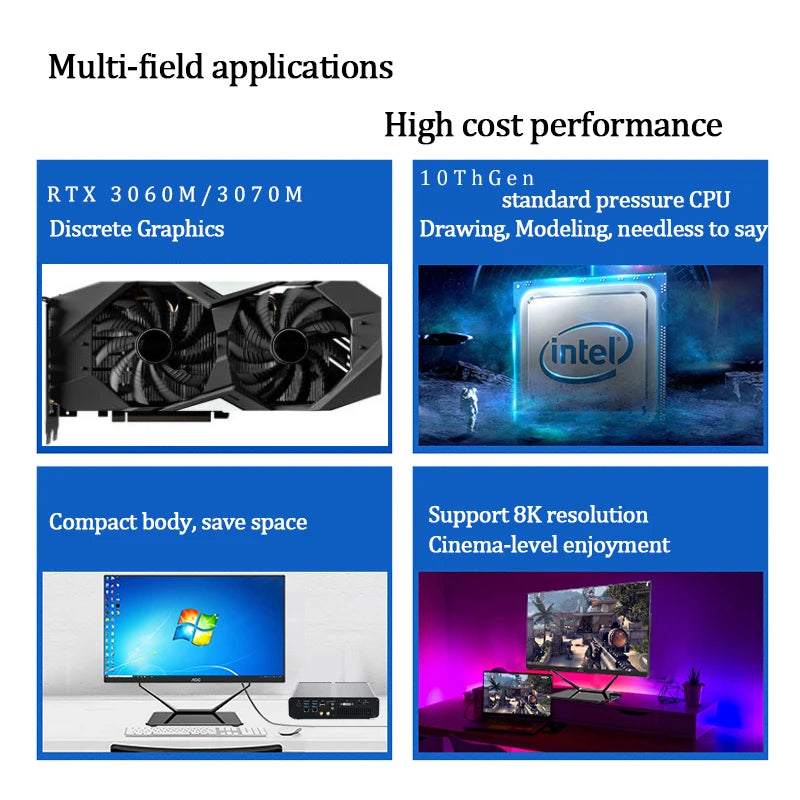 11th Gen Upgraded Version MINI Gaming PC Intel Core I7-11800H RTX 3070 8G RTX3060M 12G RTX4060 8G GPU 2 * DDR4 4 Screen Output