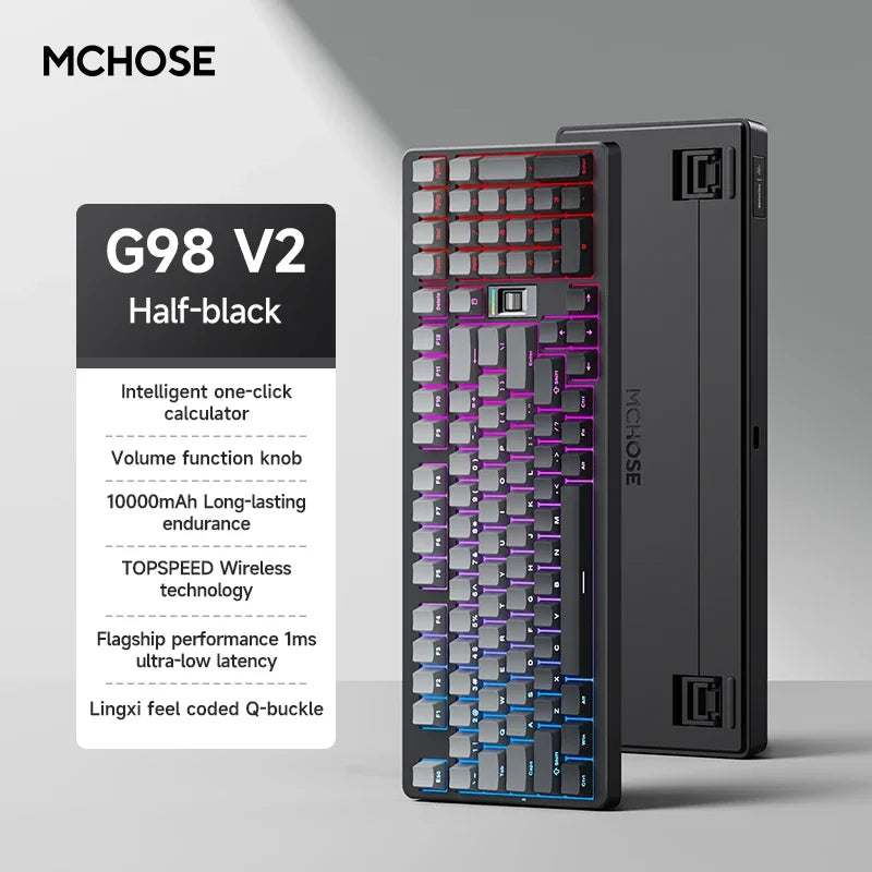 MCHOSE G98 V2 Wireless Mechanical Gaming Keyboard Tri-Mode Custom Hot Swappable Gasket Linear Switches PBT Keycaps RGB LED