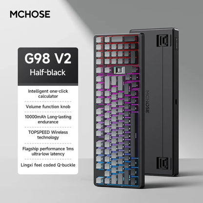 MCHOSE G98 V2 Wireless Mechanical Gaming Keyboard Tri-Mode Custom Hot Swappable Gasket Linear Switches PBT Keycaps RGB LED