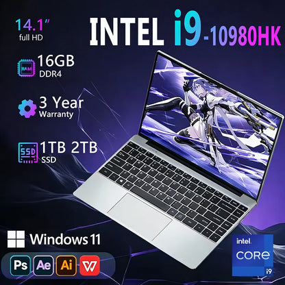 Portable Intel Core I9 10980HK 14.1' Notebook Laptop Computer PC 16GB DDR4 1TB 2TB SSD Windows 11 4K Office Gaming PC Computer