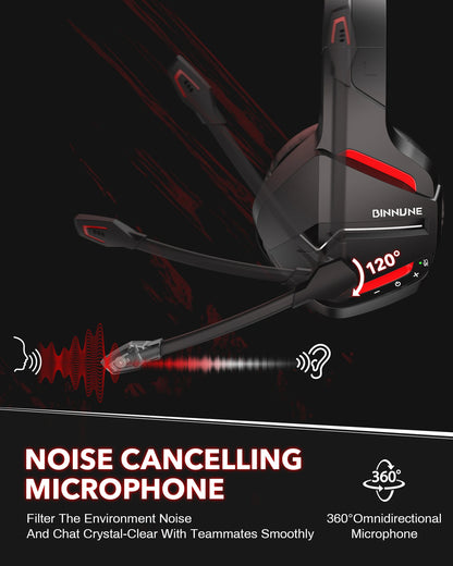 BINNUNE Dual Wireless Gaming Headset with mic for PC PS4 PS5, Bluetooth Gaming Headset  for Laptop Computer, Gaming Headphones