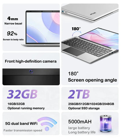 Powerful 14.1" Laptop Intel Core I9-9900 32GB 2TB Gaming PC Super Thin Office Study Computer PC Windows 11 Pro 1920*1080 HD