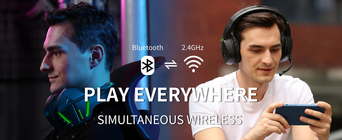 BINNUNE Dual Wireless Gaming Headset with mic for PC PS4 PS5, Bluetooth Gaming Headset  for Laptop Computer, Gaming Headphones