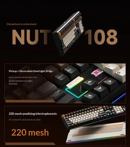 WEIKAV NUT108 Mechanical Keyboard Aluminum Alloy Wireless Tri Mode Double GASKET Structure Office Gaming Keyboard PC Accessory