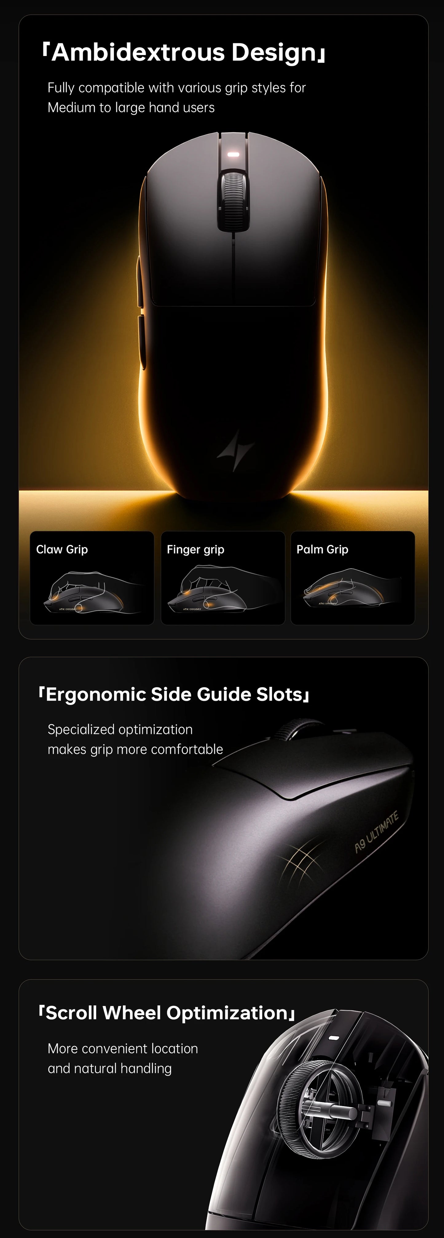 ATK A9 Air Ultimate Wireless Gaming Mouse Tri-Model Dual 8KHz PAW3950UItra 42000DPI 750IPS 53g Lightweight Ergonomic E-sports