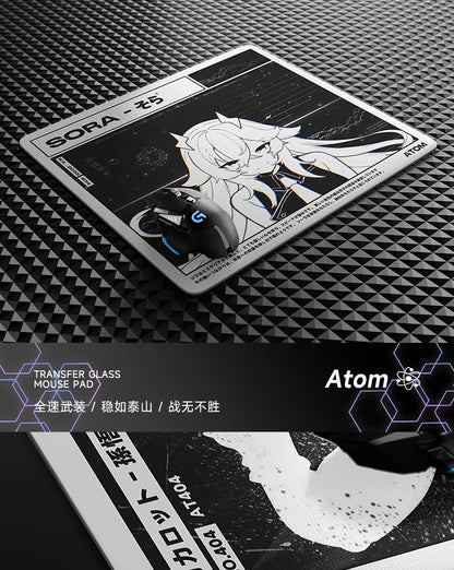 Glass Gaming Mouse Pad Customizable Pattern Tempered ATOM Mousepads Smooth Gaming Desk Mat FPS Esports Office Gaming Accessories