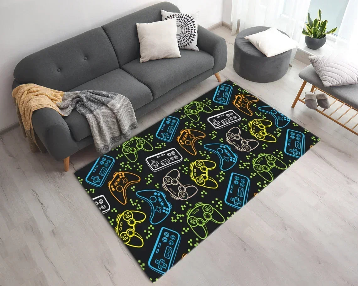 Gaming Rug for Boys Room Gamer Rug with Controller Design Carpet for Game Room Bedroom Decor Non-slip Machine Washab Mat