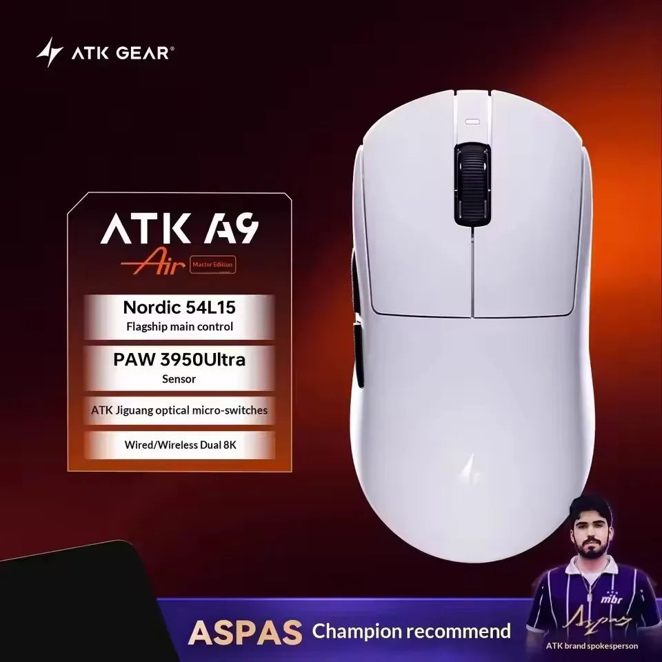 ATK A9 Air Ultimate Wireless Gaming Mouse Tri-Model Dual 8KHz PAW3950UItra 42000DPI 750IPS 53g Lightweight Ergonomic E-sports
