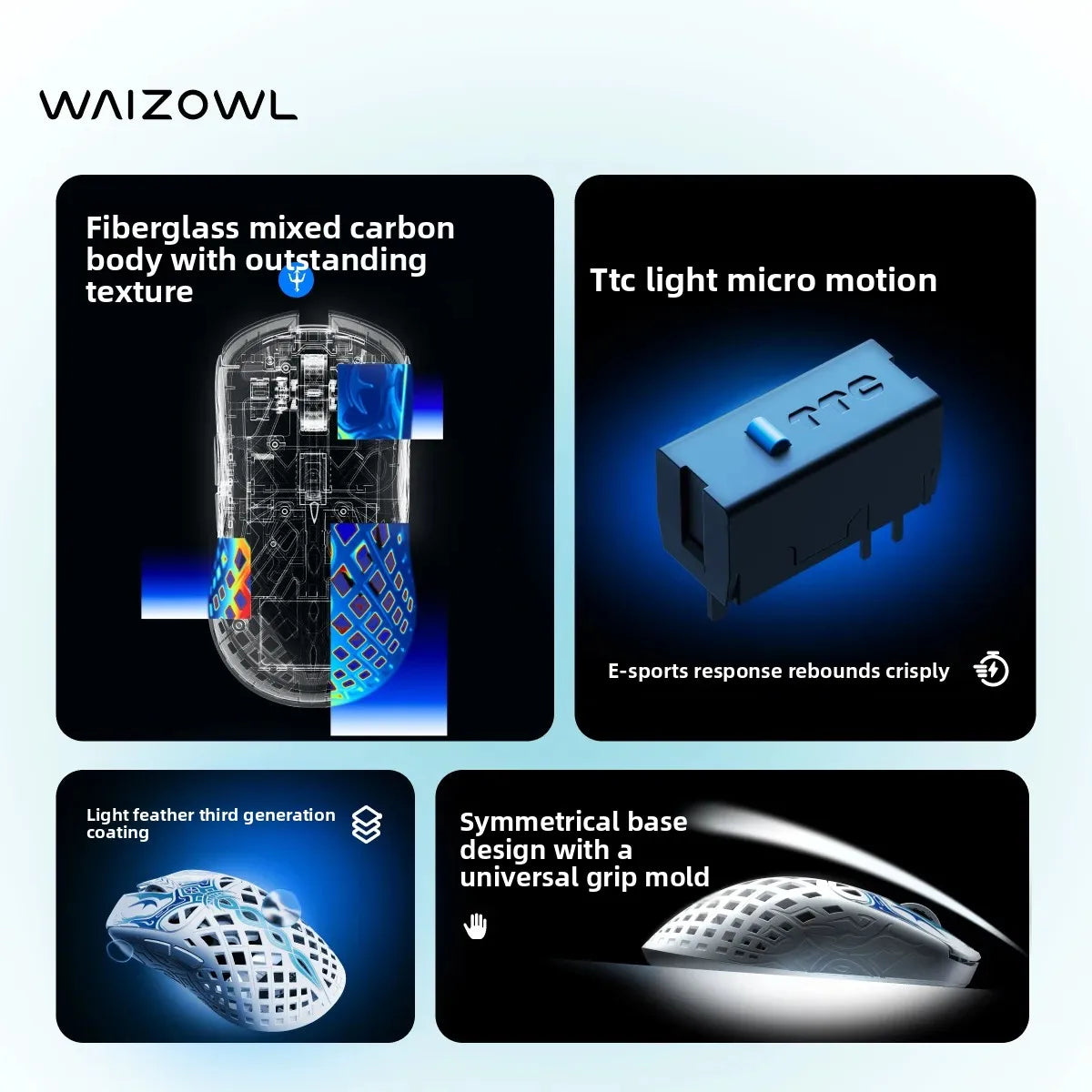 Waizowl TRIAINA Wireless Gaming Mouse Paw3950 Lightweight Ergonomic E-sports Mice Fast Charging Long Battery Life Customized PC