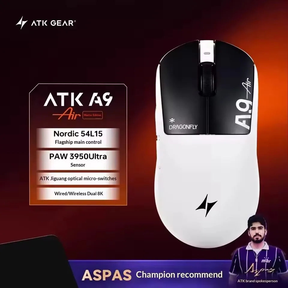 ATK A9 Air Ultimate Wireless Gaming Mouse Tri-Model Dual 8KHz PAW3950UItra 42000DPI 750IPS 53g Lightweight Ergonomic E-sports