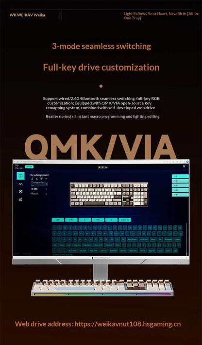 WEIKAV NUT108 Mechanical Keyboard Aluminum Alloy Wireless Tri Mode Double GASKET Structure Office Gaming Keyboard PC Accessory