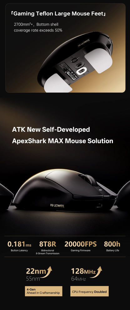 ATK A9 Air Ultimate Wireless Gaming Mouse Tri-Model Dual 8KHz PAW3950UItra 42000DPI 750IPS 53g Lightweight Ergonomic E-sports