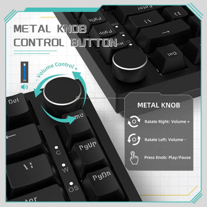 AJAZZ AK820 Wired Mechanical Gaming Keyboard 75% Layout 82 Key Hot-Swappable Design Metal Volume Knob Ideal Esports Office Use