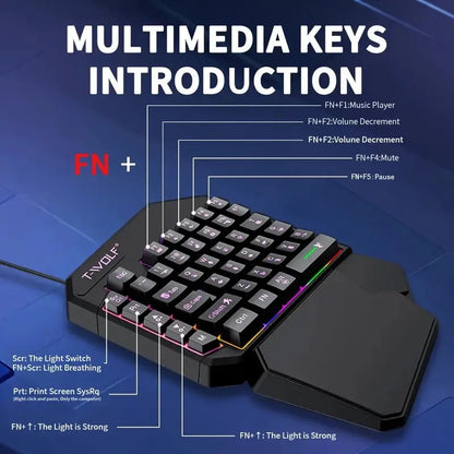 Gaming Keyboard & Mouse Set, 40-Key One-Handed RGB Backlit, Ergonomic Design with Multimedia Keys, Wired Combo for PC Gamers