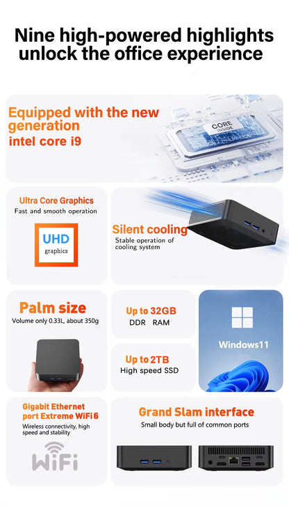2026 Portable Mini PC Gamer Windows 11 Intel Core i9-10980HK Gaming PC 16/32GB RAM 1TB SSD WiFi 6 BT5.2 60Hz Desktop Pc Computer
