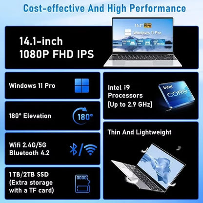 2026 Intel Core I9 10980HK Portable Laptop Computer 16GB DDR4 1TB 2TB SSD 14.1' Notebook Windows 11 4K Office Gaming PC