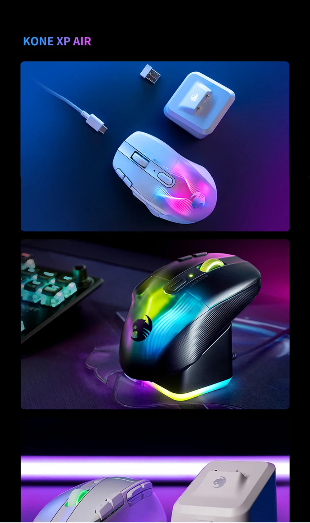 ROCCAT KONE XP/air wired/wireless Gaming Mouse 16.8millions 3D RGB Gamer Mice, 19000 DPI