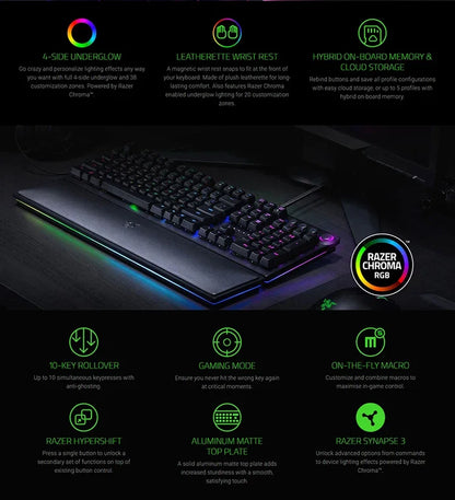 Razer Huntsman Elite Gaming Keyboard Optical SwitchesChroma RGB Magnetic Wrist Rest  Fast Actuation PC Gaming