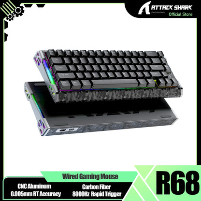 ATTACK SHARK R68 HE 8000Hz Carbon Fiber Rapid Trigger Gaming Keyboard, 60% RGB Hall Effect Wired Magnetic Keyboard, CNC Aluminum