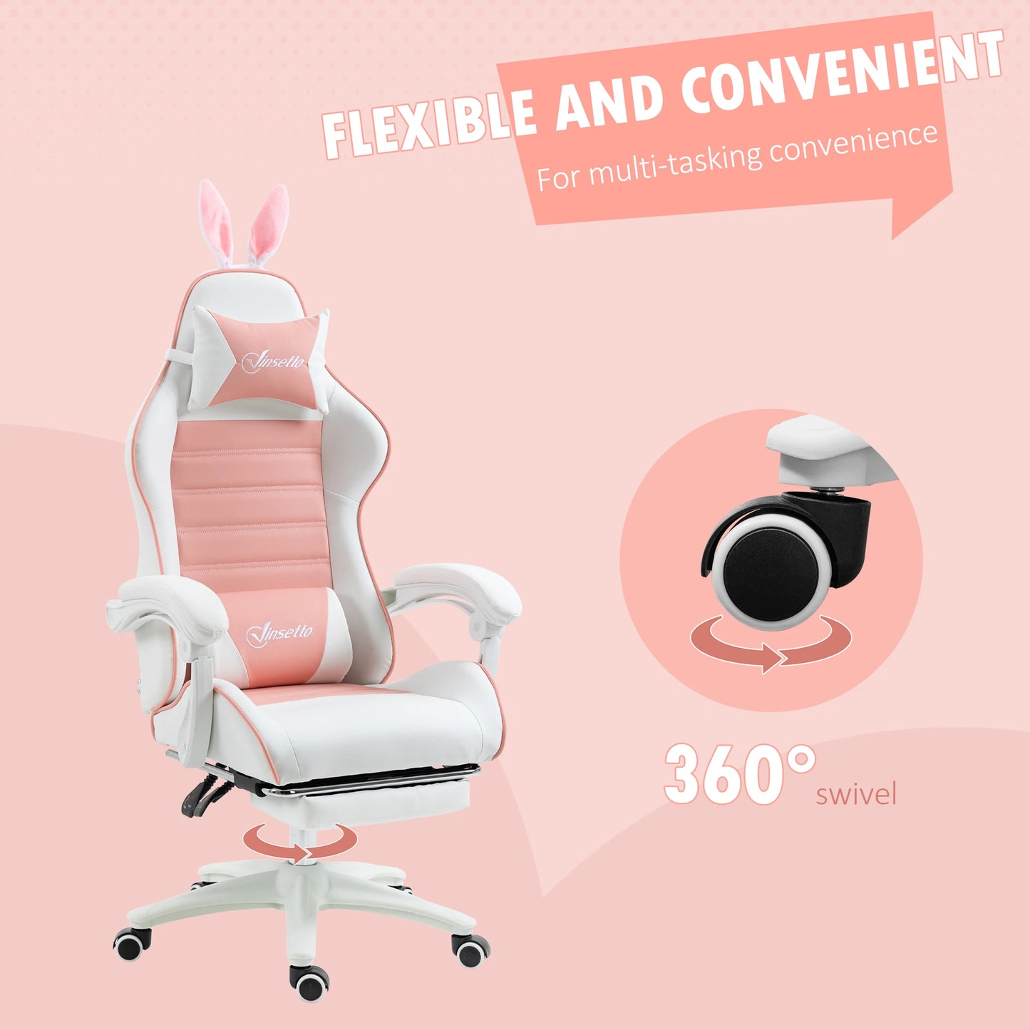 Vinsetto Pu Leather Swivel Gaming Chair with Adjustable Height 65X63X136-142Cm