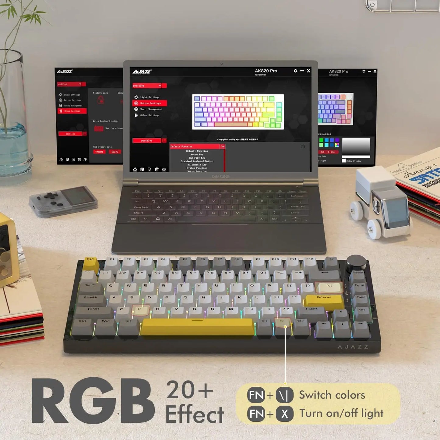 AJAZZ AK820 Wired Mechanical Gaming Keyboard 75% Layout 82 Key Hot-Swappable Design Metal Volume Knob Ideal Esports Office Use