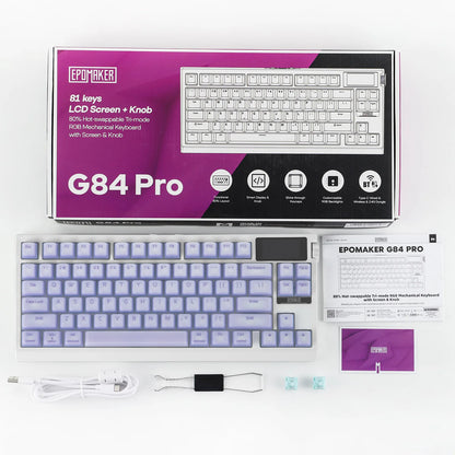 EPOMAKER G84 PRO 80% ANSI US QWERTY Layout Wired/Bluetooth/2.4Ghz Wireless Mechanical Gaming Keyboard Glass Screen & Metal Knob